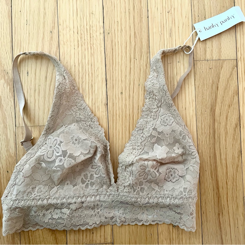 Nwt Journelle Hanky Panky Lace Plunge Bralette Small Taupe Nude Beige — image 2 of 4